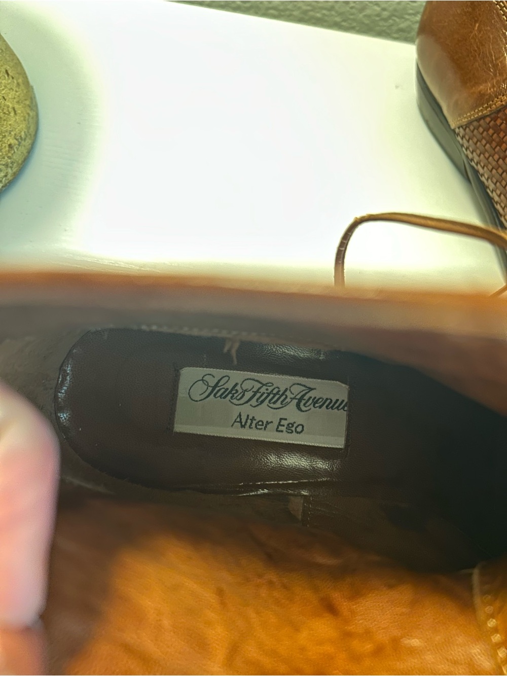 Authentic Vintage Saks Fifth Avenue Brown Woven Leather Lace-Up Ankle Boots View 4